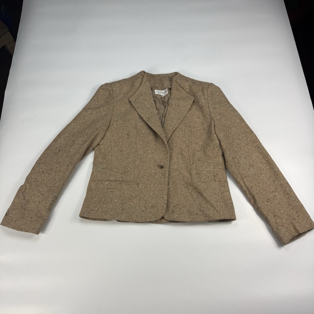 Vintage Patricia Roberts Tweed Blazer Womens 12 Wool Blend Tan Jacket